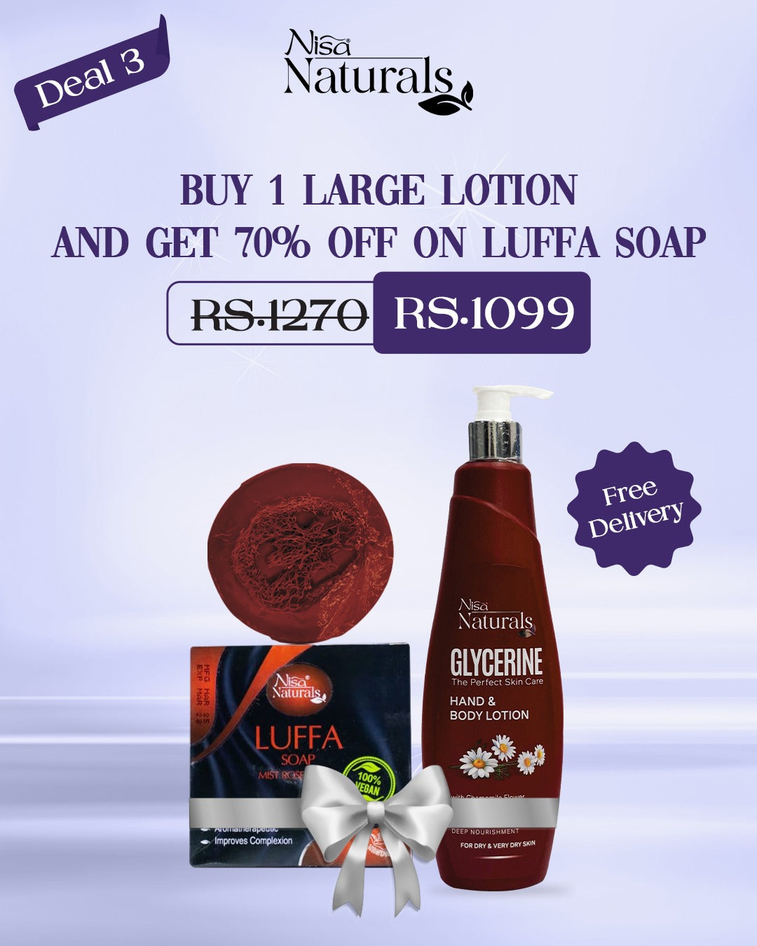 Buy 1 Large Lotion (400ml) – Get 70% OFF on Luffa Soap + Free Delivery!