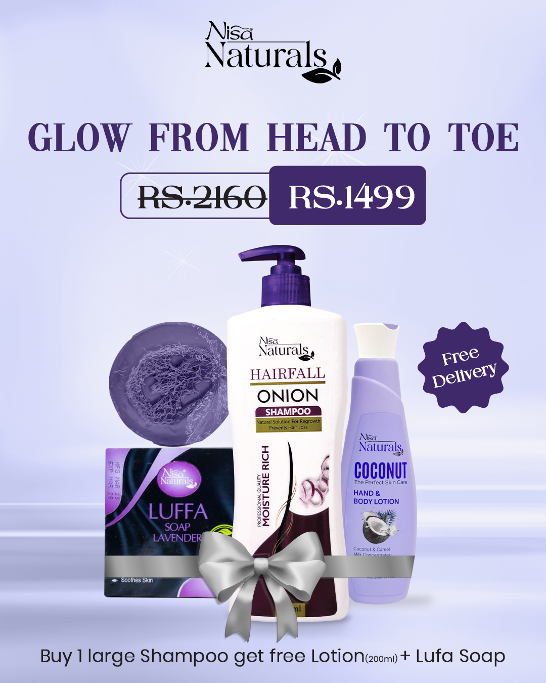 Buy 1 Large Shampoo – Get FREE 200 ml Lotion, Luffa Soap + Free Delivery